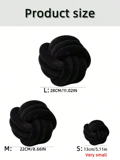 1pc Solid Color Versatile Handmade Twisted Ball, Decorative Pillow, Sofa/Coffee Table Decor, Bedroom Bedside Decorative Pillow, 3 Size Options, Black