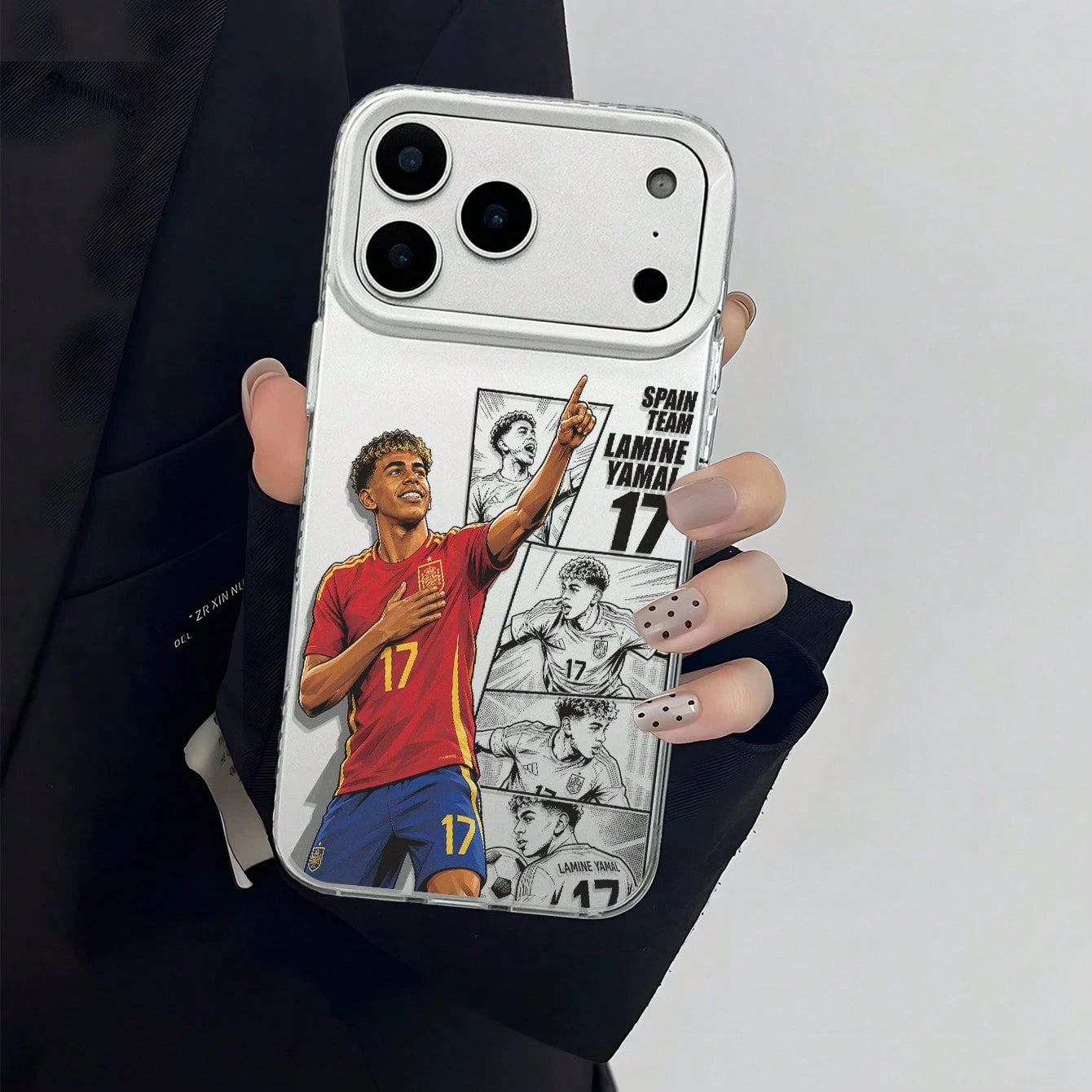 1pc Spanish Yamal #17 American Comic Panel Collage Full Coverage Anti-Drop Phone Case, Ins Retro Street Football Fan Unisex Niche Commemorative Gift Protective Cover, Compatible With IPhone17/17Pro/17