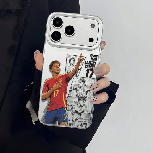 1pc Spanish Yamal #17 American Comic Panel Collage Full Coverage Anti-Drop Phone Case, Ins Retro Street Football Fan Unisex Niche Commemorative Gift Protective Cover, Compatible With IPhone17/17Pro/17