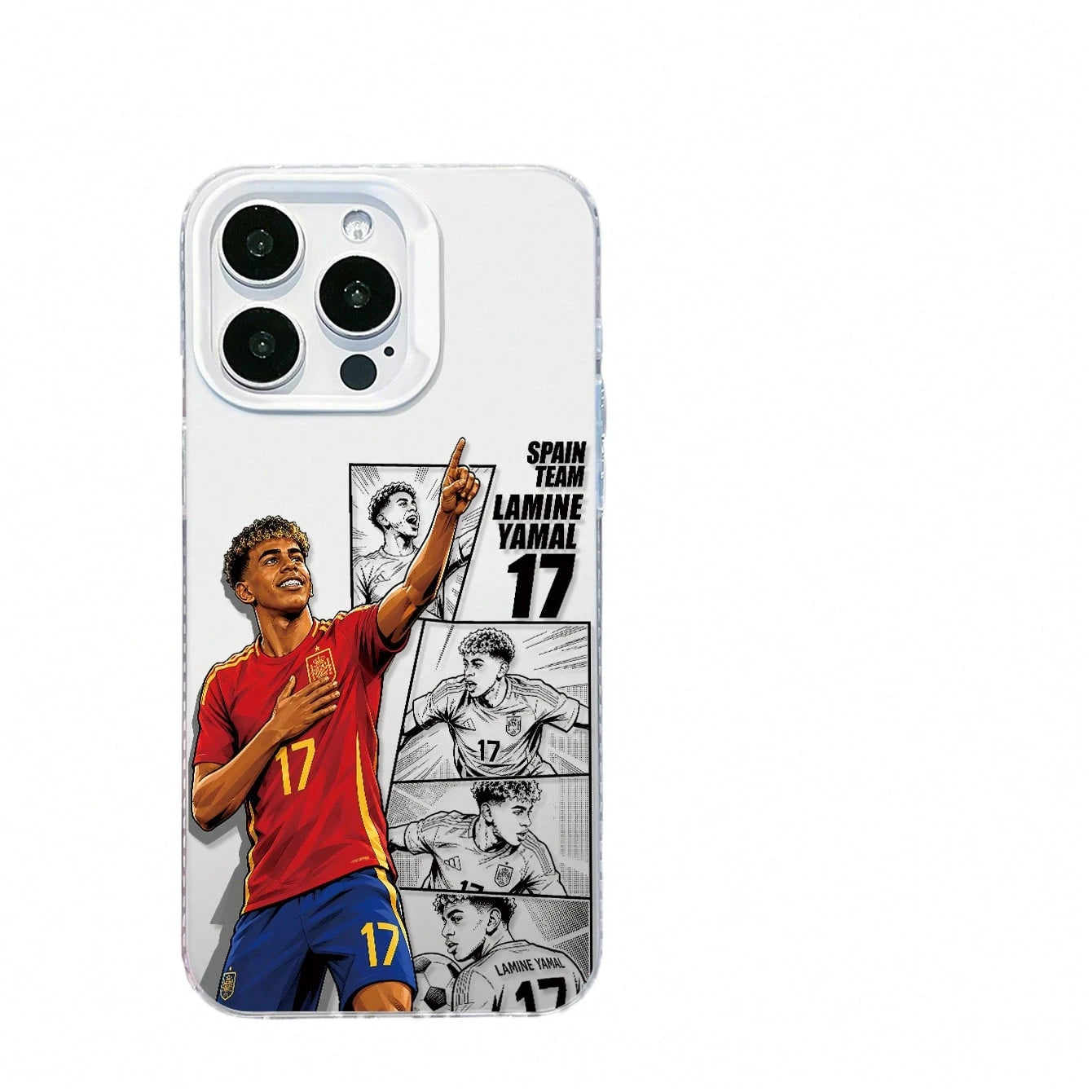 1pc Spanish Yamal #17 American Comic Panel Collage Full Coverage Anti-Drop Phone Case, Ins Retro Street Football Fan Unisex Niche Commemorative Gift Protective Cover, Compatible With IPhone17/17Pro/17