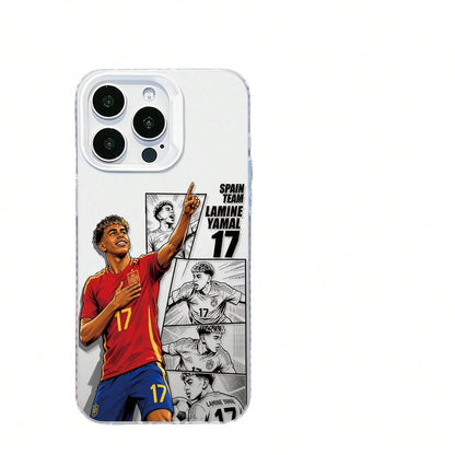 1pc Spanish Yamal #17 American Comic Panel Collage Full Coverage Anti-Drop Phone Case, Ins Retro Street Football Fan Unisex Niche Commemorative Gift Protective Cover, Compatible With IPhone17/17Pro/17