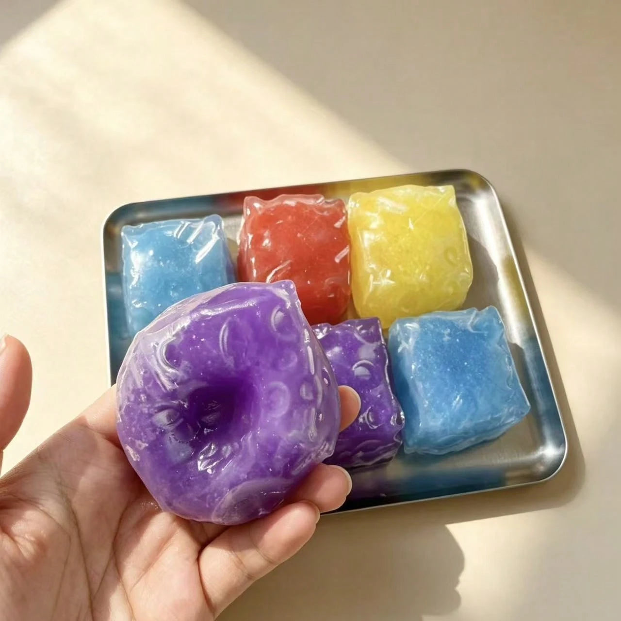 1pc-Squishy,Soft And Fluffy,Colorful Ice Cream Jelly Cheese Toy,Cheese Block Puzzle Toy,Shiny And Transparent Appearance,Portable Handheld Tabletop Game Accessory,Relaxation And Sleep Aid Tool, Birthd