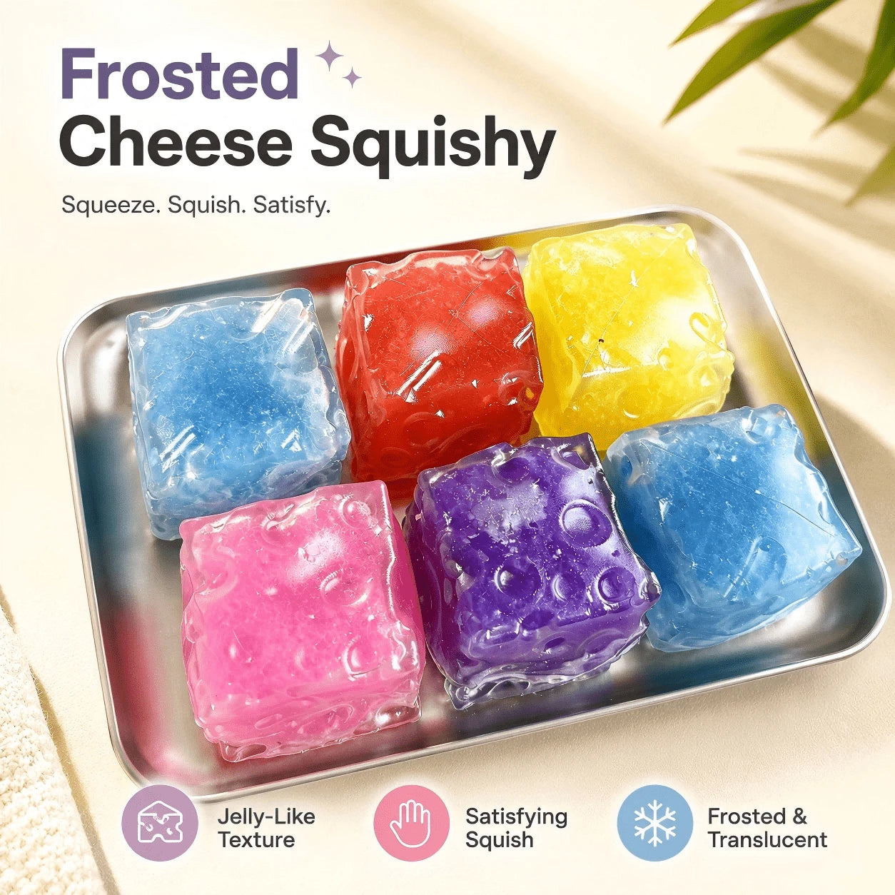 1pc-Squishy,Soft And Fluffy,Colorful Ice Cream Jelly Cheese Toy,Cheese Block Puzzle Toy,Shiny And Transparent Appearance,Portable Handheld Tabletop Game Accessory,Relaxation And Sleep Aid Tool, Birthd