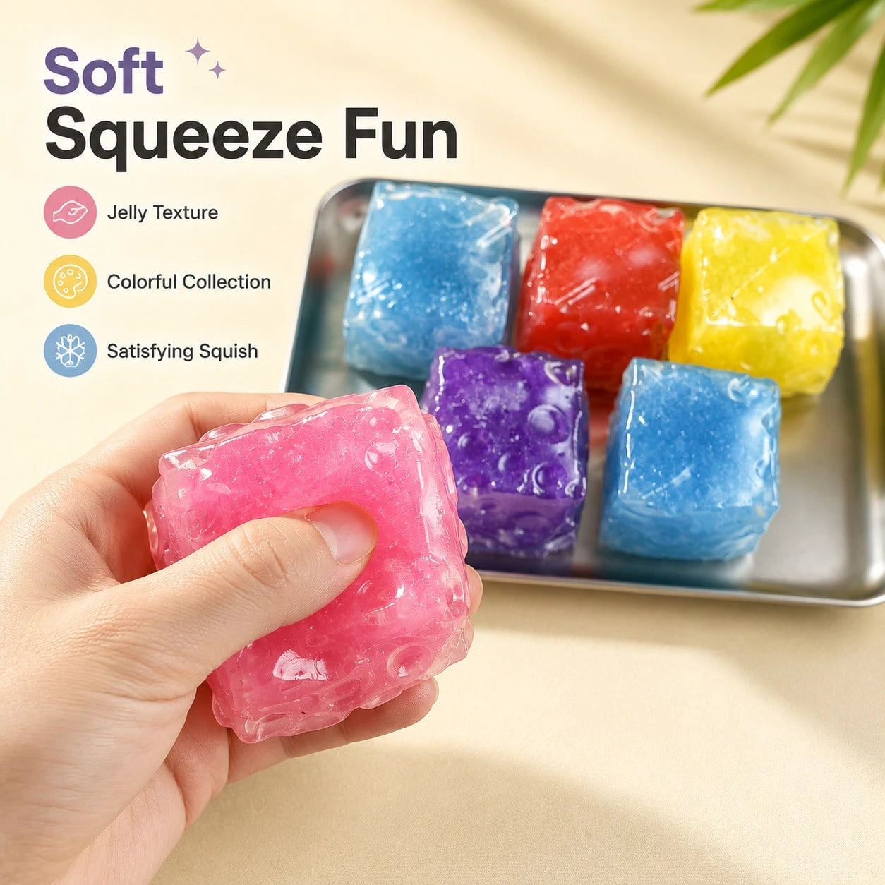 1pc-Squishy,Soft And Fluffy,Colorful Ice Cream Jelly Cheese Toy,Cheese Block Puzzle Toy,Shiny And Transparent Appearance,Portable Handheld Tabletop Game Accessory,Relaxation And Sleep Aid Tool, Birthd