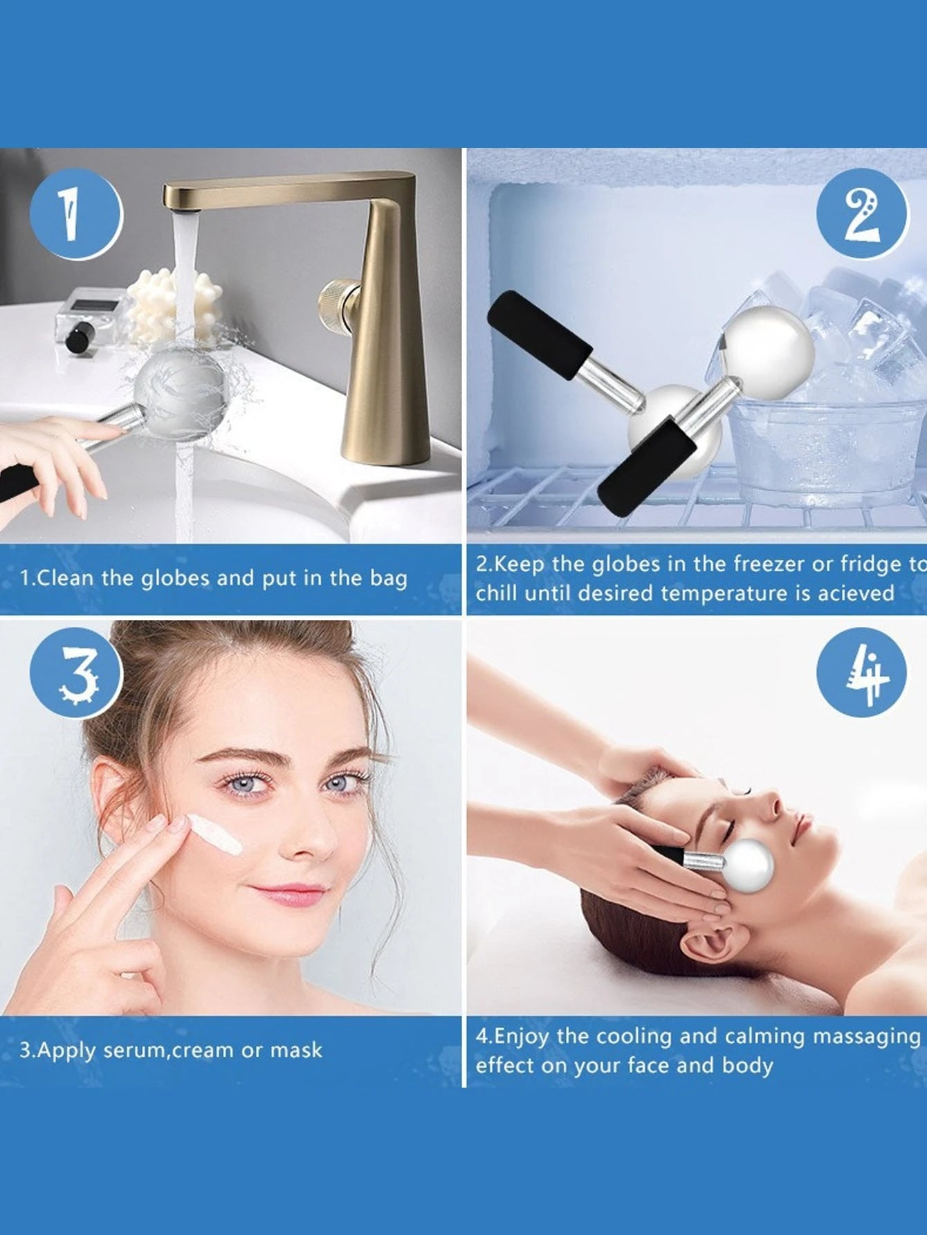 1pc Stainless Steel Facial Ice Ball, Face Roller, Face & Eye Massager, Facial Freezing Stick, Skincare Tool, Gift For Her, Beauty, Skincare, Spa, Self-Care, Skincare Tool, Facial Care, Beautician Supp