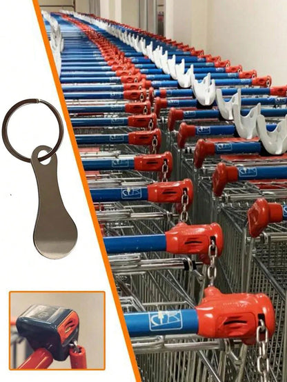 1pc Stainless Steel Metal Keychain With Keyring, Carabiner, Shopping Cart Unlock Tool And Decorative Pendant, Reusable Shopping Cart Token Keychain, Alloy Keychain Accessory, Keychain Holder, Metal Ke