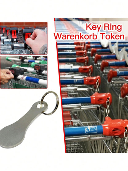 1pc Stainless Steel Metal Keychain With Keyring, Carabiner, Shopping Cart Unlock Tool And Decorative Pendant, Reusable Shopping Cart Token Keychain, Alloy Keychain Accessory, Keychain Holder, Metal Ke