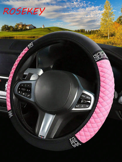1pc Stylish Shiny Soft Leather Car Steering Wheel Cover- Anti-Slip, Heat & Cold Resistant Protector