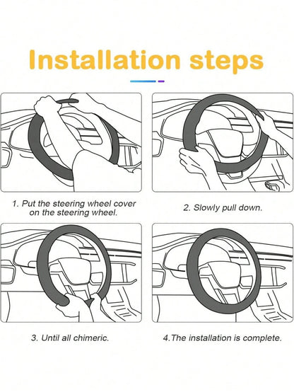 1pc Stylish Shiny Soft Leather Car Steering Wheel Cover- Anti-Slip, Heat & Cold Resistant Protector