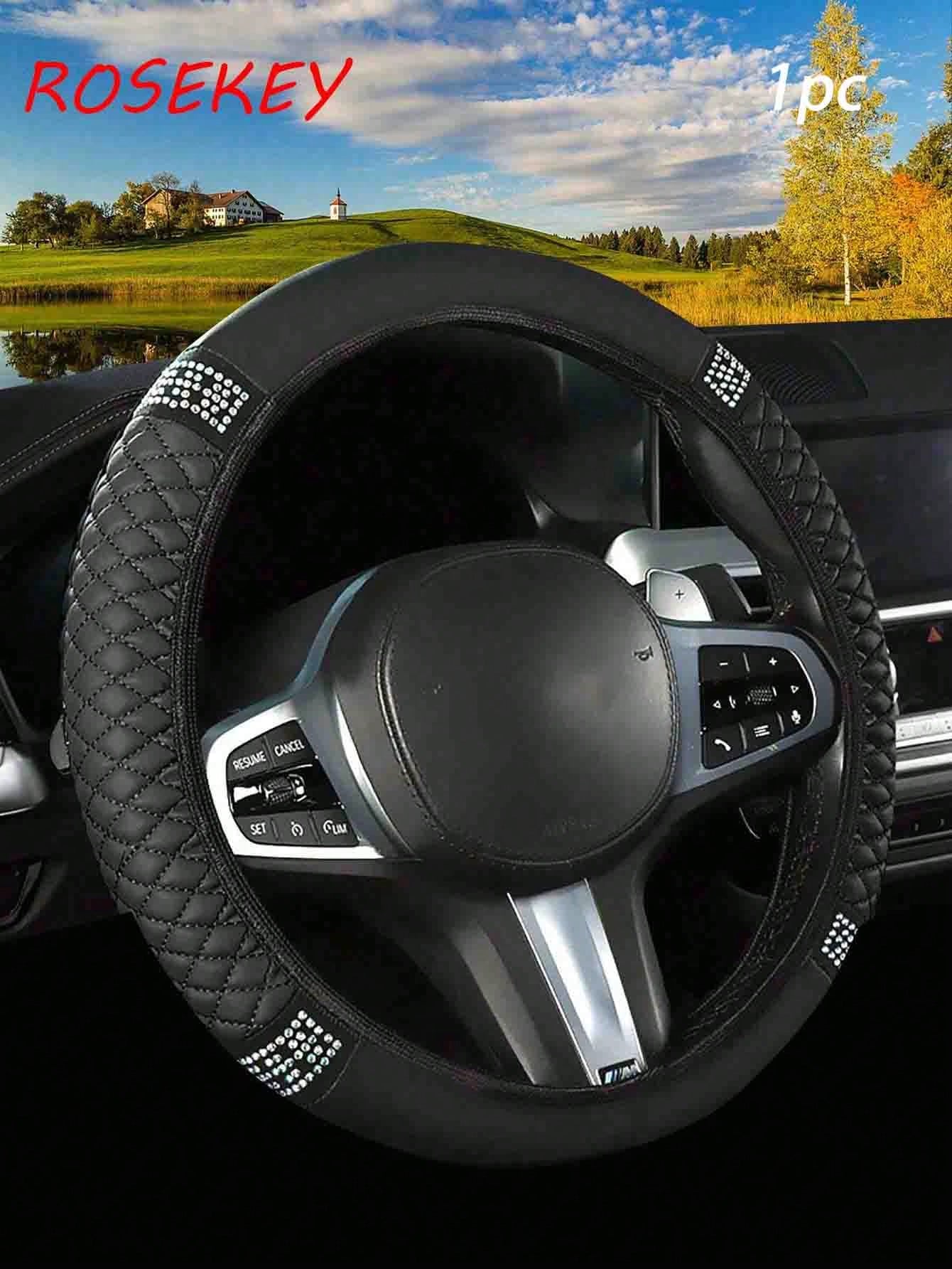 1pc Stylish Shiny Soft Leather Car Steering Wheel Cover- Anti-Slip, Heat & Cold Resistant Protector