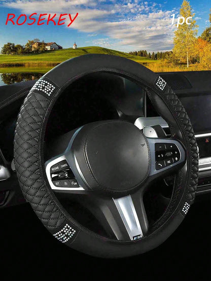 1pc Stylish Shiny Soft Leather Car Steering Wheel Cover- Anti-Slip, Heat & Cold Resistant Protector