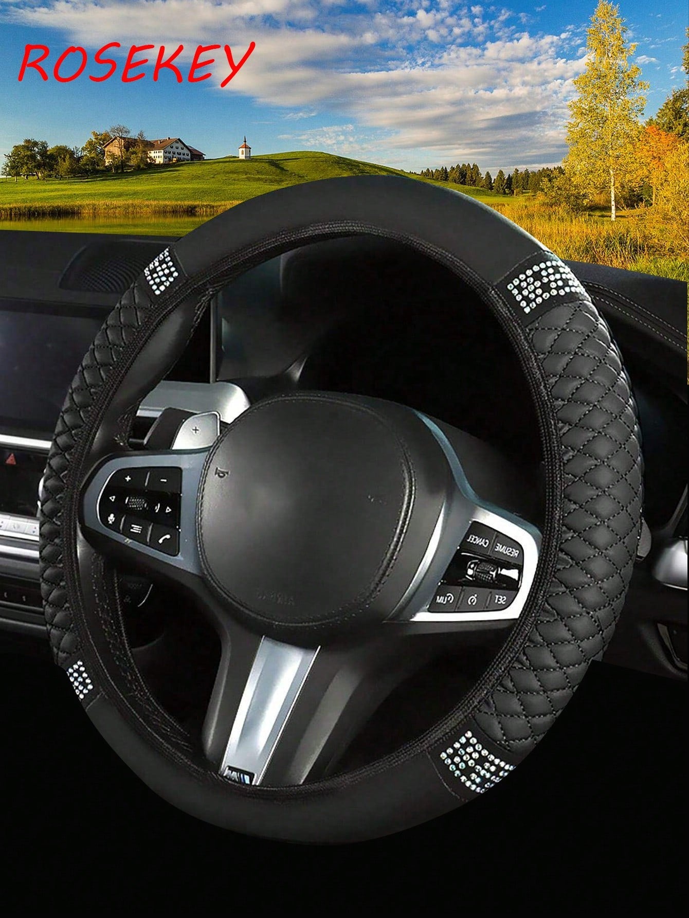 1pc Stylish Shiny Soft Leather Car Steering Wheel Cover- Anti-Slip, Heat & Cold Resistant Protector