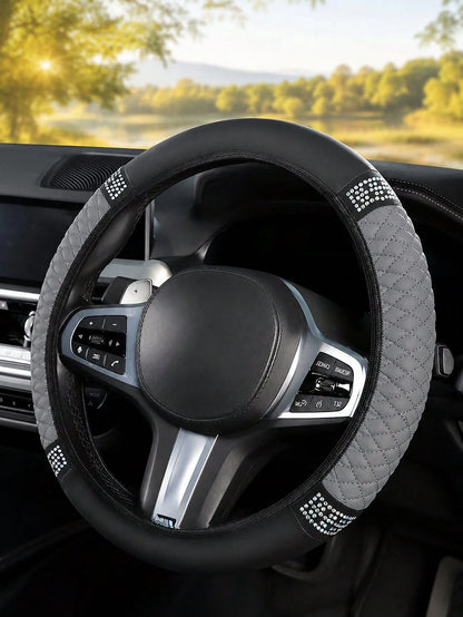 1pc Stylish Shiny Soft Leather Car Steering Wheel Cover- Anti-Slip, Heat & Cold Resistant Protector