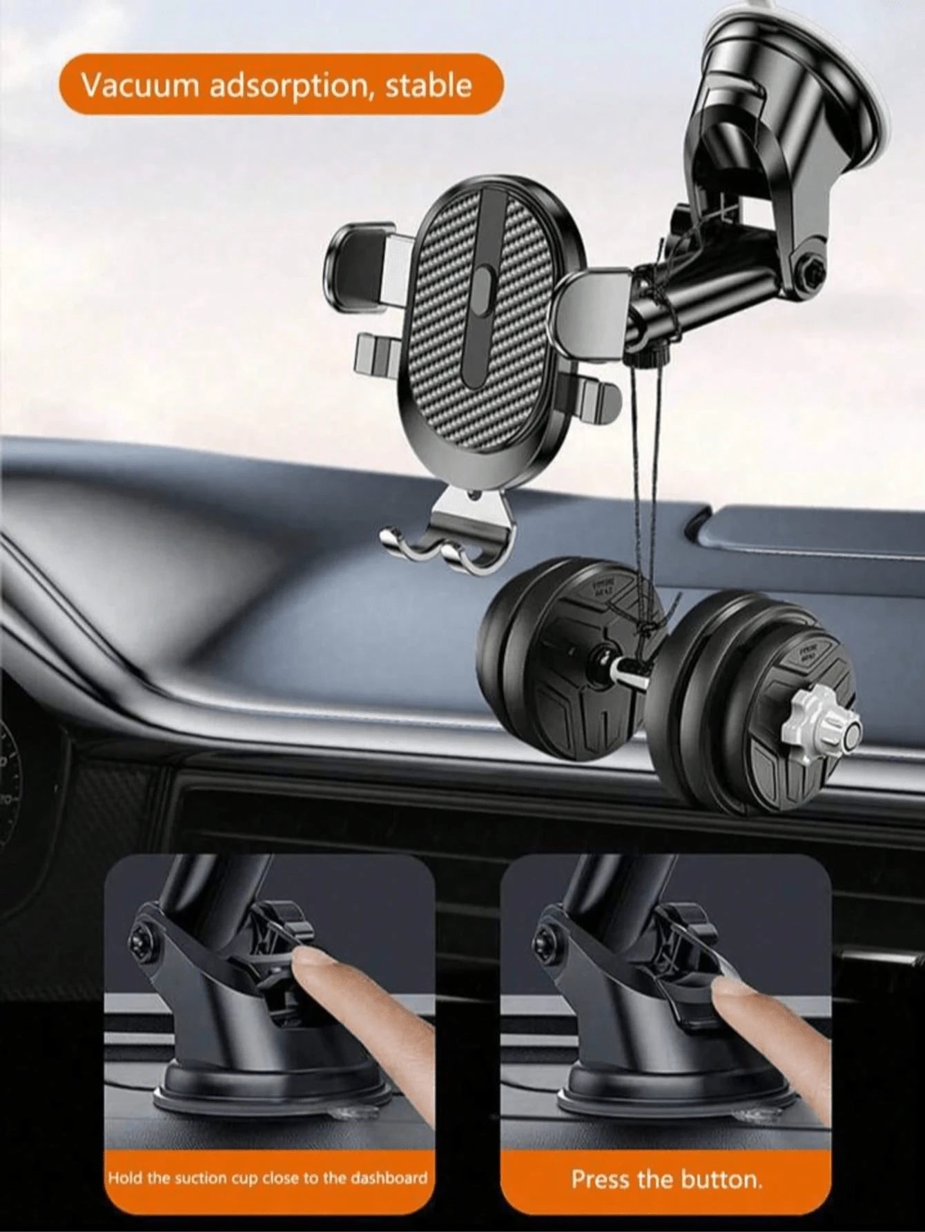 1pc Suction Cup Car Phone Holder, Compatible With Phones, Smartphones And Tablets, Can Be Installed On Dashboard And Windshield, With Telescopic Arm, One-Click Release, Easy Installation