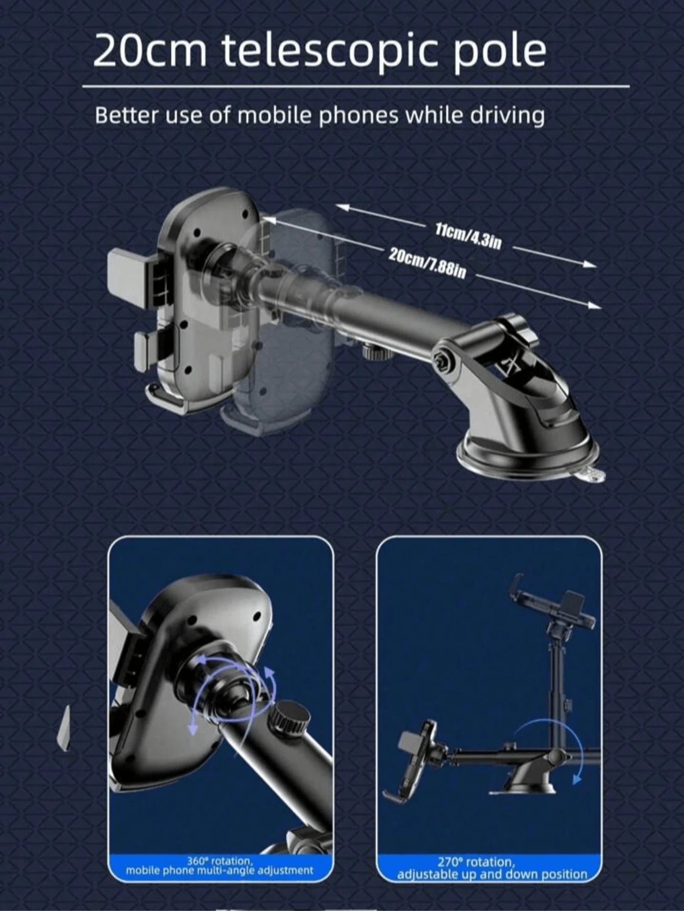 1pc Suction Cup Car Phone Holder, Compatible With Phones, Smartphones And Tablets, Can Be Installed On Dashboard And Windshield, With Telescopic Arm, One-Click Release, Easy Installation