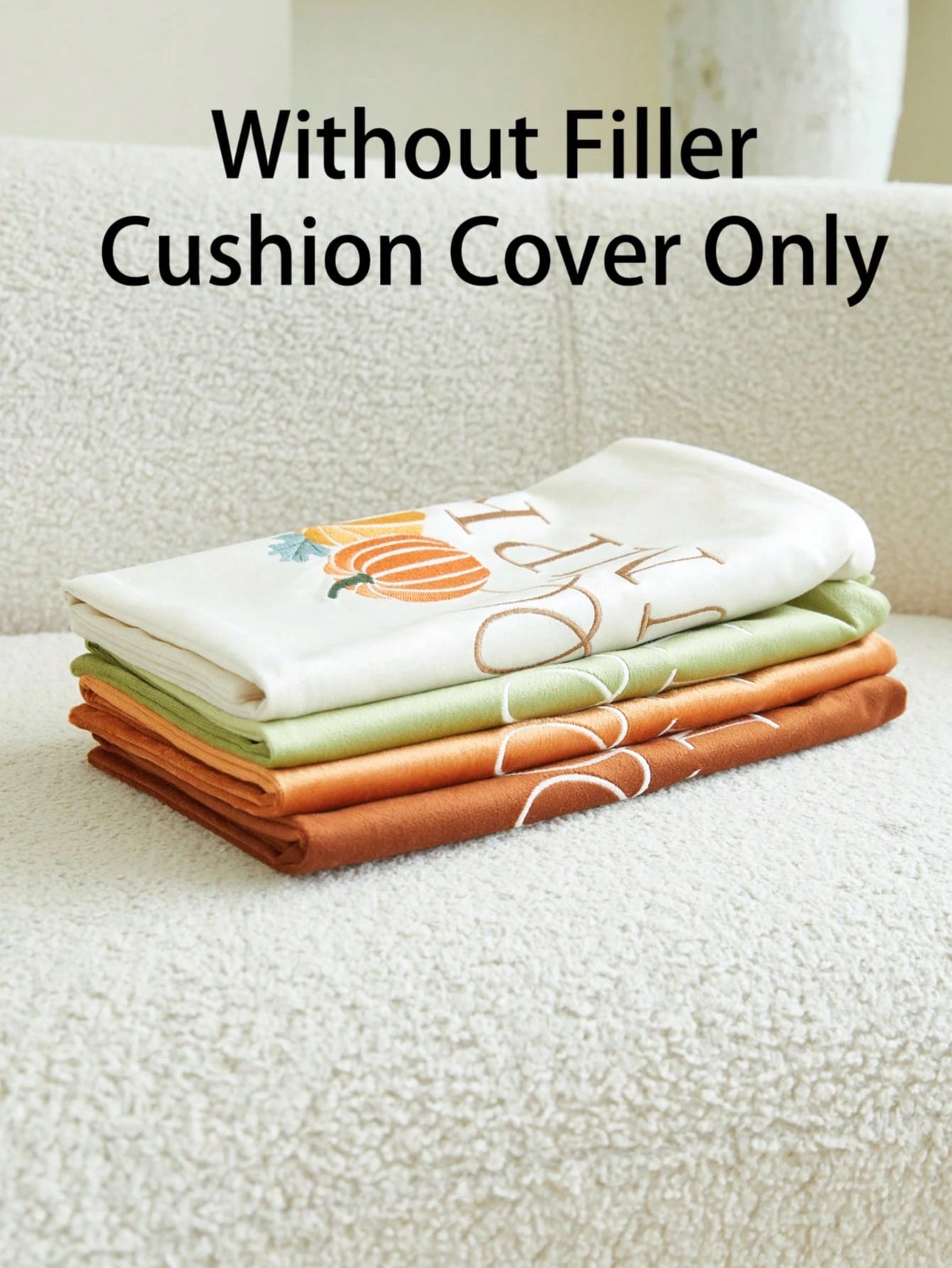 1pc Thanksgiving Green Letter "Hello Pumpkin" Pumpkin Embroidery Pillowcase, 19.6*11.8inch, Suitable For Indoor Decoration, Harvest Festival Decorative Pillowcase, Without Insert