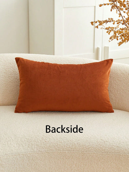 1pc Thanksgiving Hello Pumpkin Letter Embroidered Throw Pillow Cover, 19.6*11.8inch, Suitable For Indoor Decor, Harvest Festival Decorative Pillow Cover, Pillow Insert Not Included