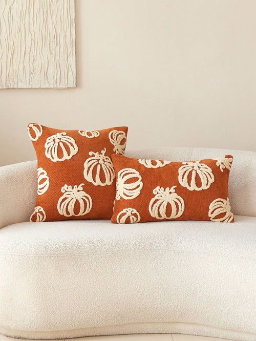1pc Thanksgiving Orange Pumpkin Embroidered Throw Pillow Cover, Suitable For Indoor Decor, Harvest Festival Decorative Pillow Cover, Pillow Insert Not Included