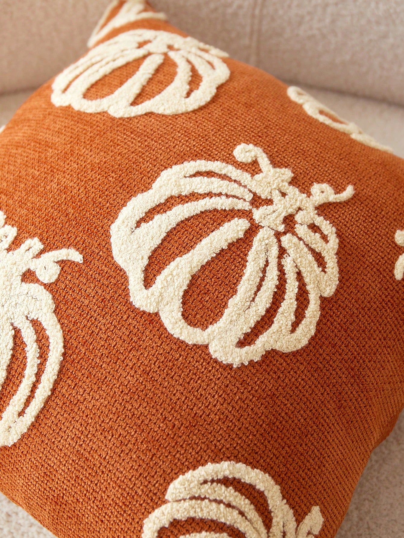 1pc Thanksgiving Orange Pumpkin Embroidered Throw Pillow Cover, Suitable For Indoor Decor, Harvest Festival Decorative Pillow Cover, Pillow Insert Not Included