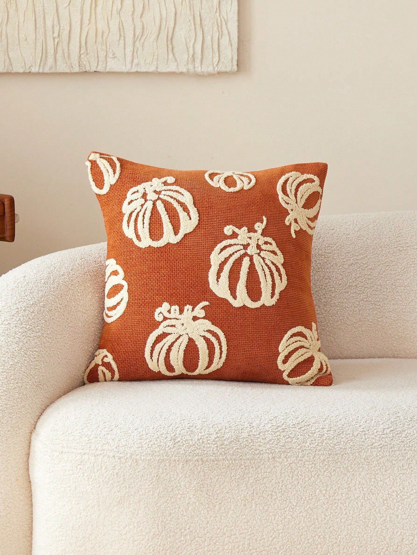 1pc Thanksgiving Orange Pumpkin Embroidered Throw Pillow Cover, Suitable For Indoor Decor, Harvest Festival Decorative Pillow Cover, Pillow Insert Not Included