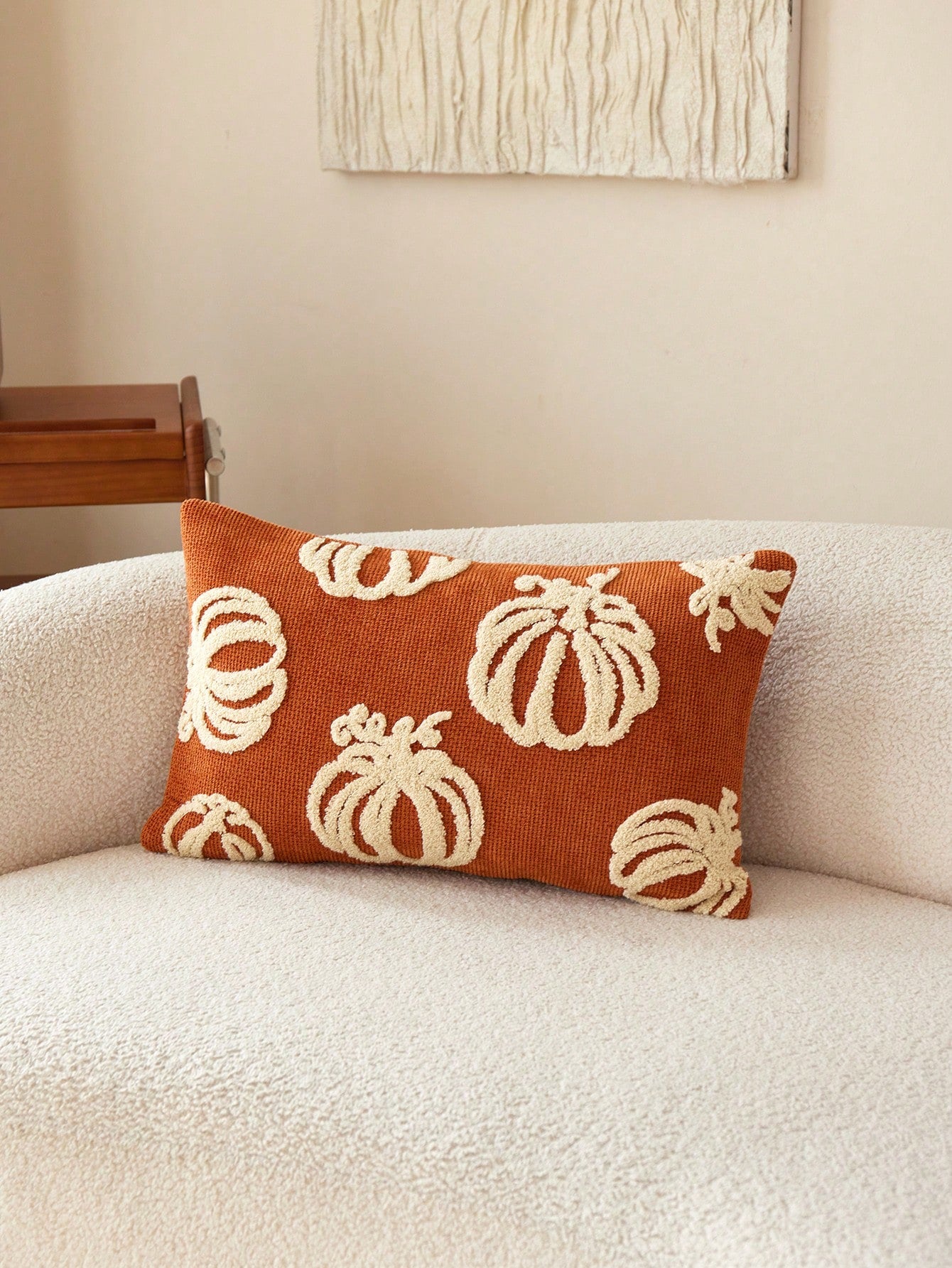 1pc Thanksgiving Orange Pumpkin Embroidered Throw Pillow Cover, Suitable For Indoor Decor, Harvest Festival Decorative Pillow Cover, Pillow Insert Not Included