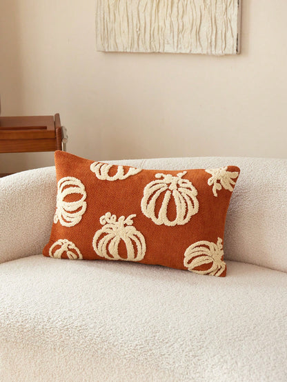 1pc Thanksgiving Orange Pumpkin Embroidered Throw Pillow Cover, Suitable For Indoor Decor, Harvest Festival Decorative Pillow Cover, Pillow Insert Not Included
