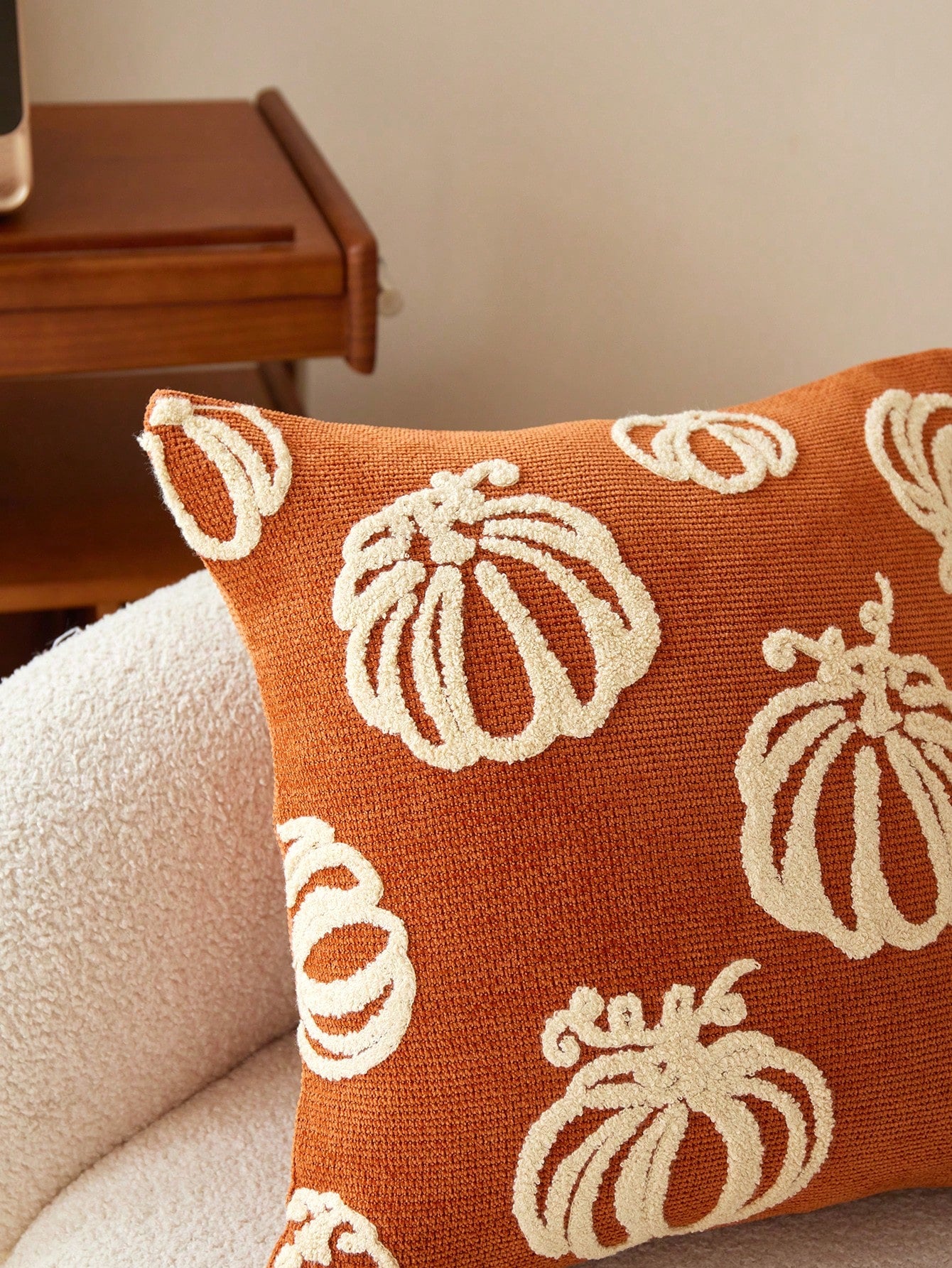 1pc Thanksgiving Orange Pumpkin Embroidered Throw Pillow Cover, Suitable For Indoor Decor, Harvest Festival Decorative Pillow Cover, Pillow Insert Not Included