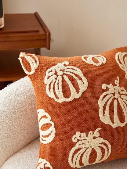 1pc Thanksgiving Orange Pumpkin Embroidered Throw Pillow Cover, Suitable For Indoor Decor, Harvest Festival Decorative Pillow Cover, Pillow Insert Not Included