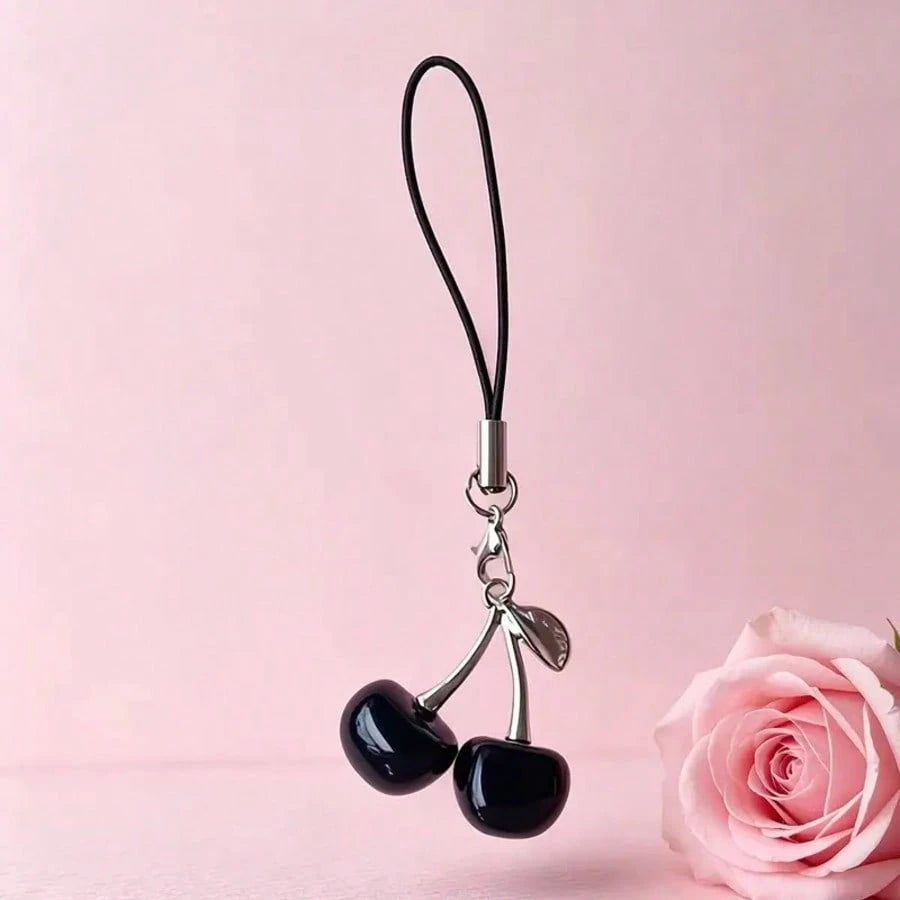 1pc Three-Color Jelly Transparent Cherry, Optional: Transparent Pink, Bright Red, Pure Black, Double Cherry With Shiny Silver Metal Branch And Leaves, Transparent Resin Material With Water-Like Textur