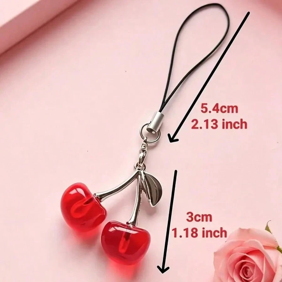 1pc Three-Color Jelly Transparent Cherry, Optional: Transparent Pink, Bright Red, Pure Black, Double Cherry With Shiny Silver Metal Branch And Leaves, Transparent Resin Material With Water-Like Textur