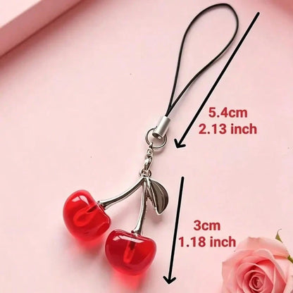 1pc Three-Color Jelly Transparent Cherry, Optional: Transparent Pink, Bright Red, Pure Black, Double Cherry With Shiny Silver Metal Branch And Leaves, Transparent Resin Material With Water-Like Textur