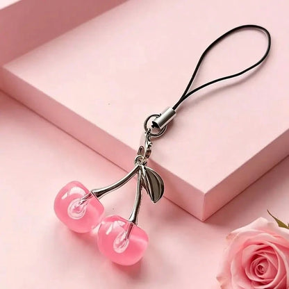 1pc Three-Color Jelly Transparent Cherry, Optional: Transparent Pink, Bright Red, Pure Black, Double Cherry With Shiny Silver Metal Branch And Leaves, Transparent Resin Material With Water-Like Textur