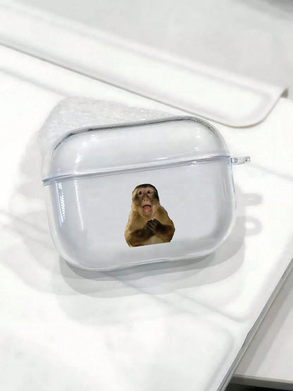 1pc Transparent Surprised Monkey Pattern Shockproof Earphone Protective Case, Suitable For Men, Women And Teenagers, Durable Earphone Protective Case, Fashionable Daily Use Earphone Case, Compatible W