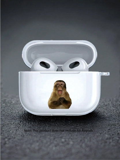 1pc Transparent Surprised Monkey Pattern Shockproof Earphone Protective Case, Suitable For Men, Women And Teenagers, Durable Earphone Protective Case, Fashionable Daily Use Earphone Case, Compatible W