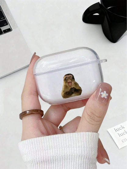 1pc Transparent Surprised Monkey Pattern Shockproof Earphone Protective Case, Suitable For Men, Women And Teenagers, Durable Earphone Protective Case, Fashionable Daily Use Earphone Case, Compatible W