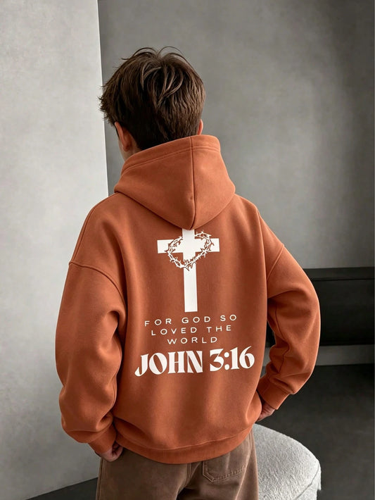 1pc Tween Boy Thermal Lined Thick Warm Sweatshirt, Young Student Clothing, Suitable For Kids Autumn/Winter Long Sleeve Top