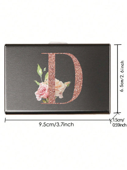 1pc Ultra-Thin Card Holder, Rose Gold, A To Z Letter Pattern Wallet, ID Card/Bank Card Holder, Ultra-Thin Aluminum Alloy Metal Wallet, Bank Card Box, Men's Metal S-Shaped Card Holder, Business Card Ho