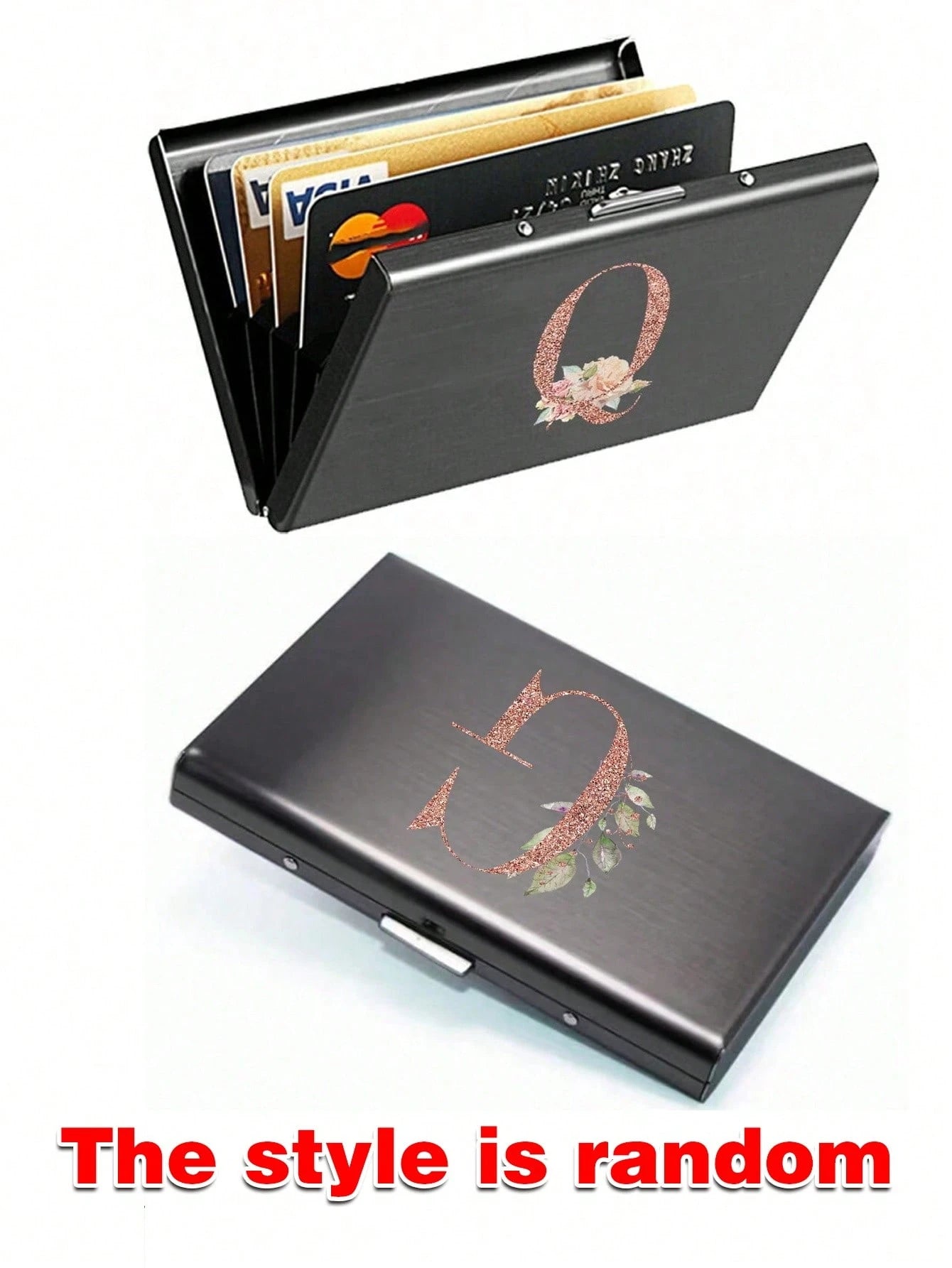1pc Ultra-Thin Card Holder, Rose Gold, A To Z Letter Pattern Wallet, ID Card/Bank Card Holder, Ultra-Thin Aluminum Alloy Metal Wallet, Bank Card Box, Men's Metal S-Shaped Card Holder, Business Card Ho