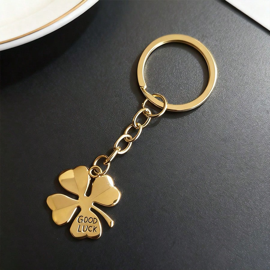 1pc Unisex Lucky Four-Leaf Clover Good Luck Keychain Pendant Metal Accessory Couple Best Friend Gift Bag Charm