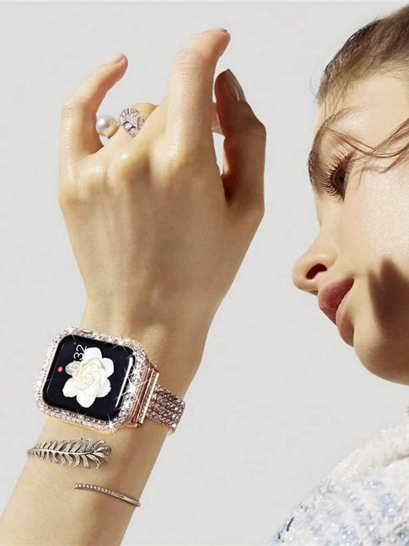 1pc Unisex Transparent Shiny Crystal Rhinestone Decorative Fashionable Anti-Drop Ultra-Thin Tempered Glass Screen Protector, Compatible With Apple Watch Case 38/40/41/42/44/45/46/49mm, Suitable For Ap