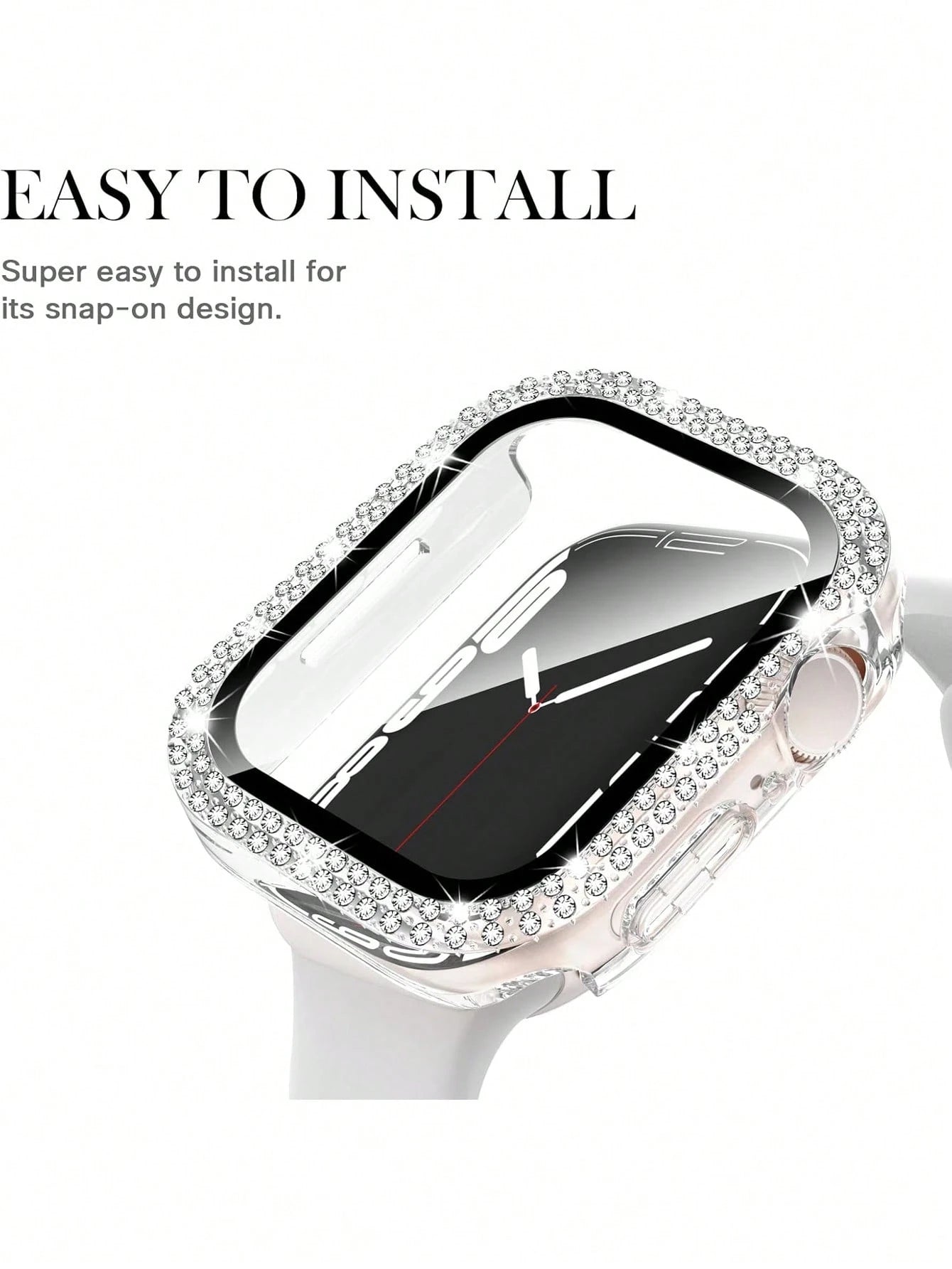 1pc Unisex Transparent Shiny Crystal Rhinestone Decorative Fashionable Anti-Drop Ultra-Thin Tempered Glass Screen Protector, Compatible With Apple Watch Case 38/40/41/42/44/45/46/49mm, Suitable For Ap