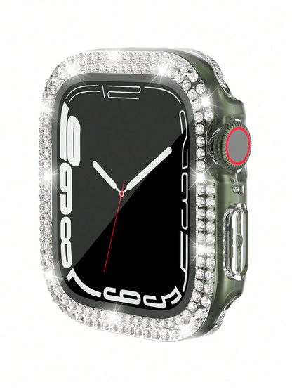 1pc Unisex Transparent Shiny Crystal Rhinestone Decorative Fashionable Anti-Drop Ultra-Thin Tempered Glass Screen Protector, Compatible With Apple Watch Case 38/40/41/42/44/45/46/49mm, Suitable For Ap