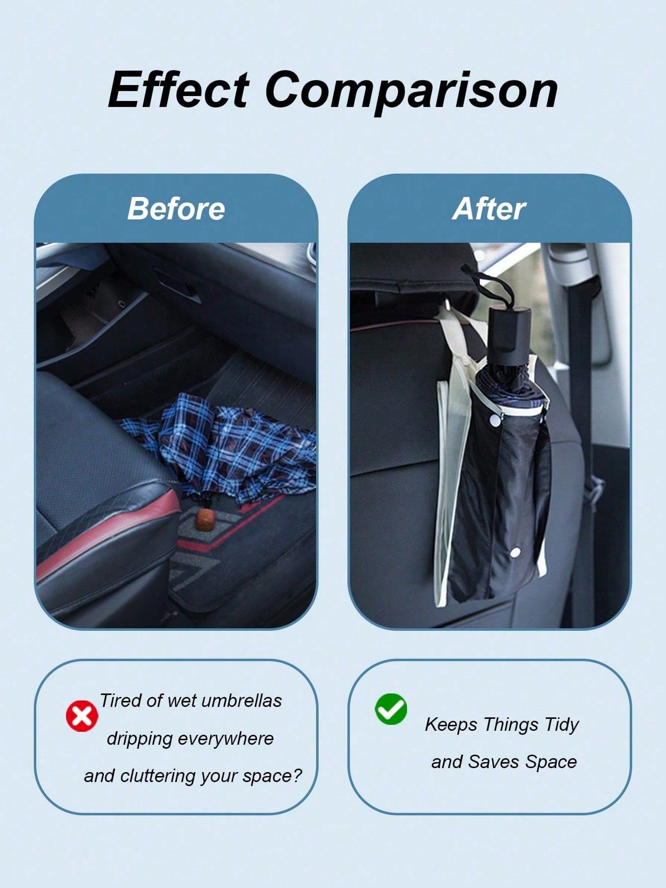 1pc Universal Car Seat Back Umbrella Holder- Waterproof Nylon Storage Bag, Hanging Design, Holds Up To 3 Umbrellas, Foldable, Easy Installation, Convenient For Rainy Days And Commuting, Car Umbrella