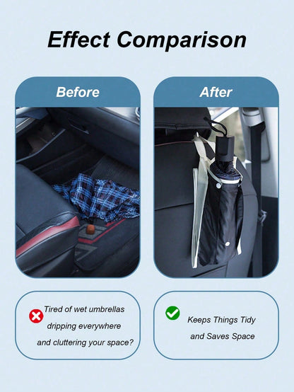 1pc Universal Car Seat Back Umbrella Holder- Waterproof Nylon Storage Bag, Hanging Design, Holds Up To 3 Umbrellas, Foldable, Easy Installation, Convenient For Rainy Days And Commuting, Car Umbrella
