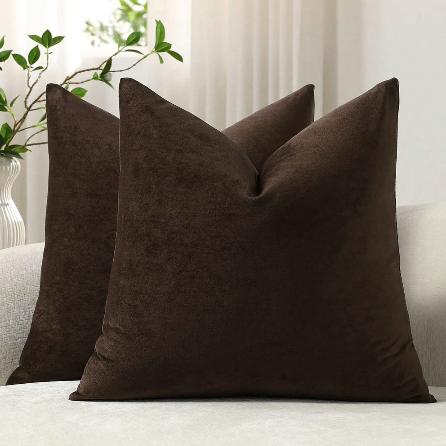 1pc Velvet Decorative Sofa Pillow Cover, Soft Square Cushion Case Suitable For Sofa, Bed, Car, Coffee Color