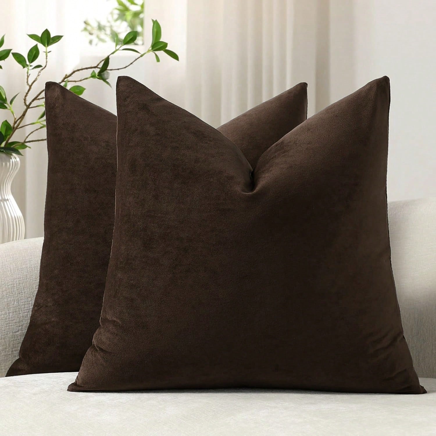 1pc Velvet Decorative Sofa Pillow Cover, Soft Square Cushion Case Suitable For Sofa, Bed, Car, Coffee Color