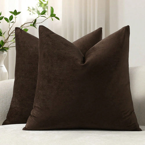 1pc Velvet Decorative Sofa Pillow Cover, Soft Square Cushion Case Suitable For Sofa, Bed, Car, Coffee Color
