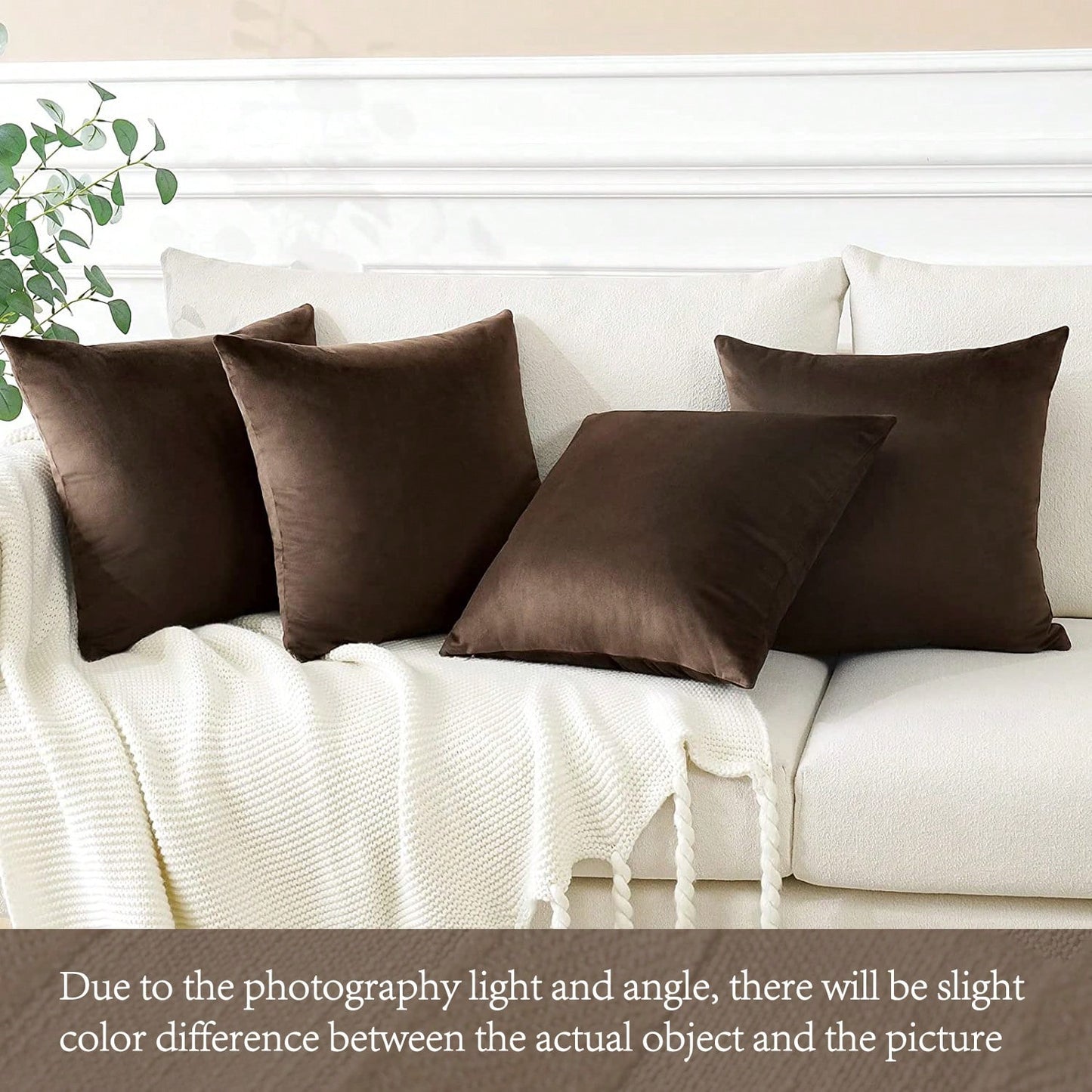 1pc Velvet Decorative Sofa Pillow Cover, Soft Square Cushion Case Suitable For Sofa, Bed, Car, Coffee Color
