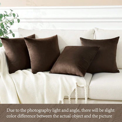 1pc Velvet Decorative Sofa Pillow Cover, Soft Square Cushion Case Suitable For Sofa, Bed, Car, Coffee Color