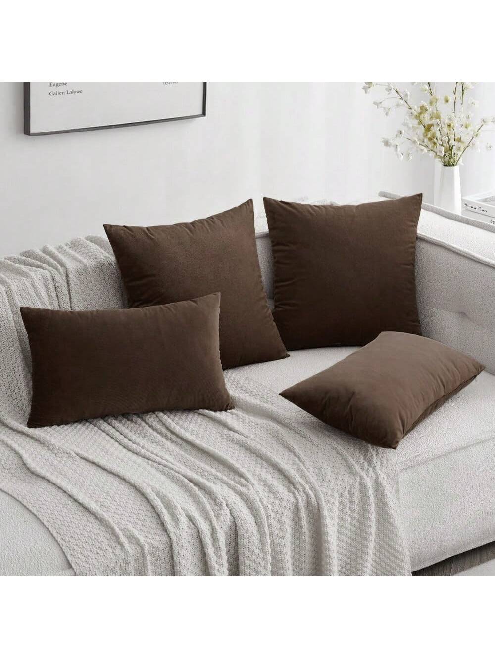 1pc Velvet Decorative Sofa Pillow Cover, Soft Square Cushion Case Suitable For Sofa, Bed, Car, Coffee Color